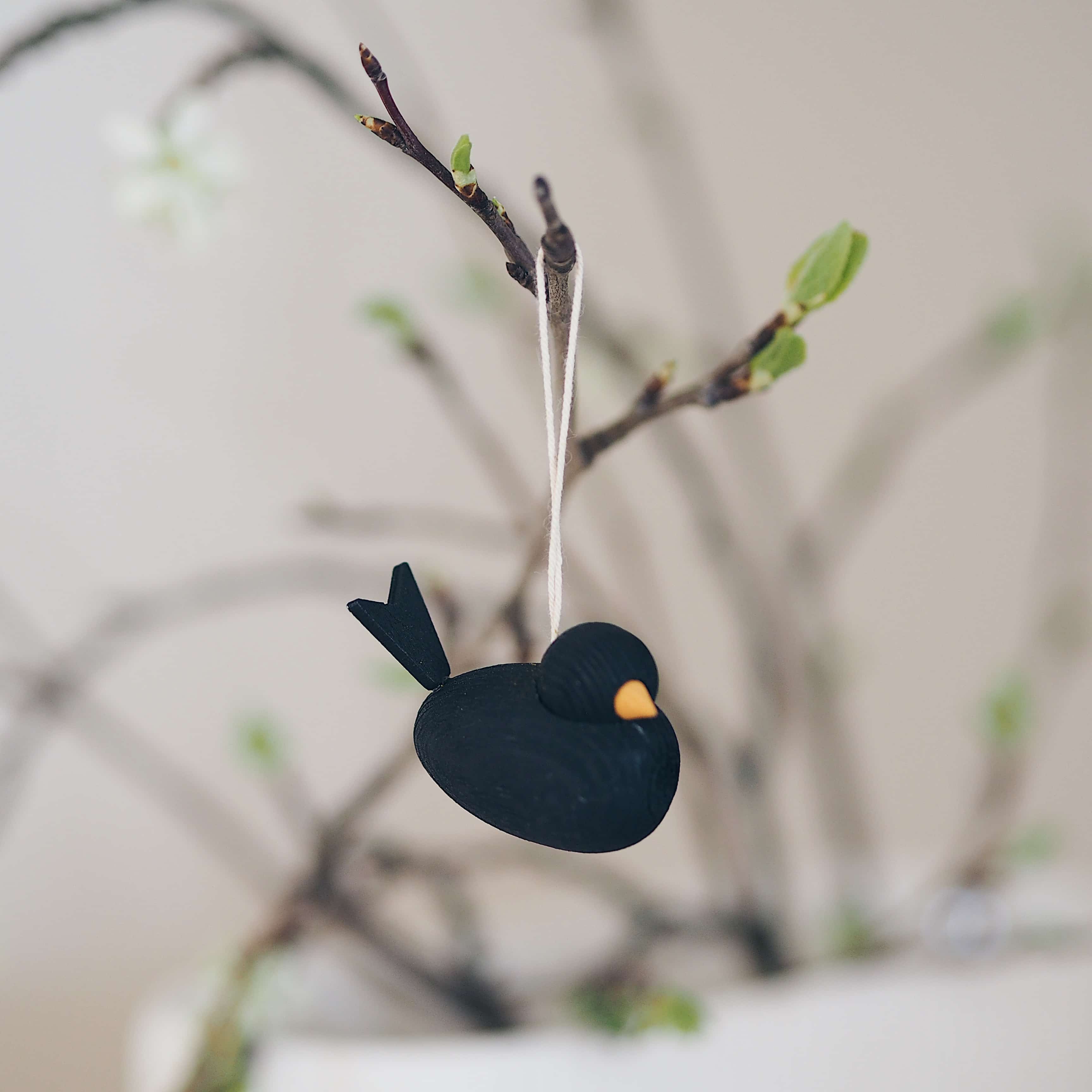 Holzvogel zum Aufhängen (schwarz)