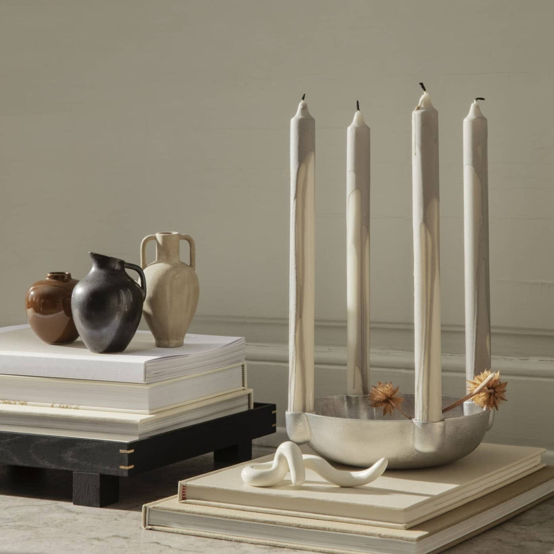 Kerzen Dryp 2erSet (warm grey) von ferm LIVING edel weiss