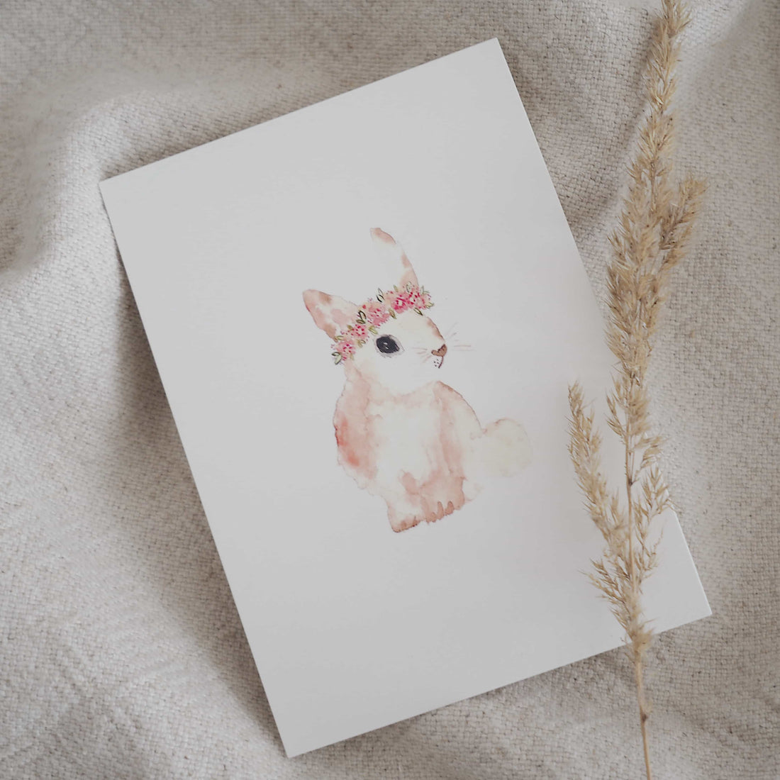 Postkarte Hase - Aquarell edel weiss